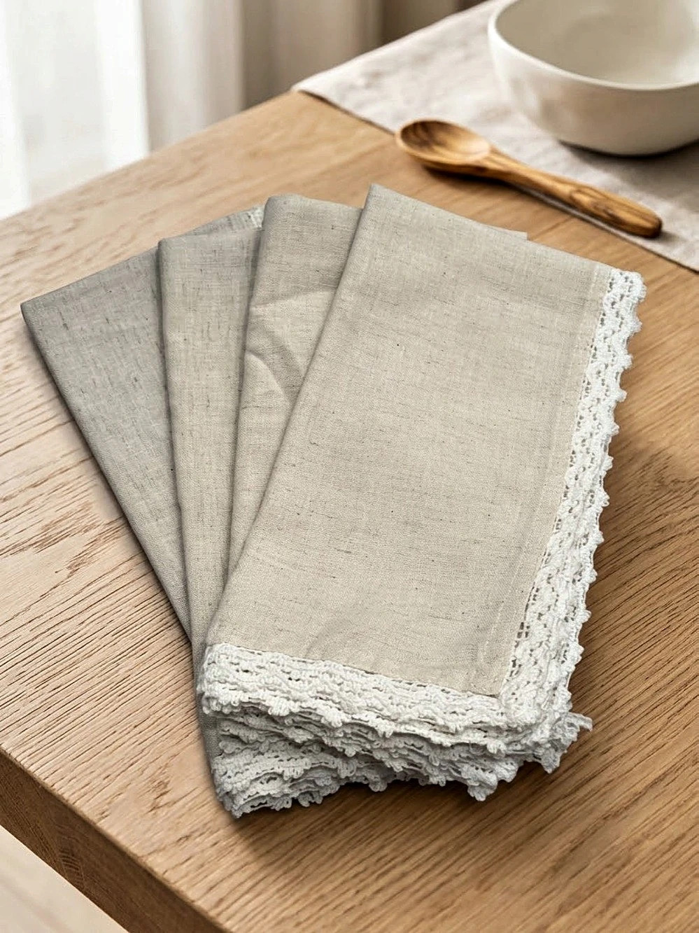 Lace Trim Table Napkins  in Cream